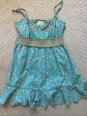 Free People Turquoise Floral tank top with crochet detail